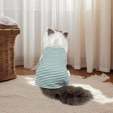 Imagem de Colete listrado simples e elegante para animais de estimação pequenos, tecido leve e respirável para conforto