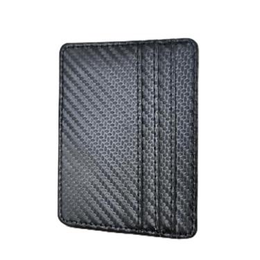 Imagem de Carteira masculina com bloqueio de RFID, porta-cartão de crédito para homens e mulheres, couro fino, minimalista, porta-cartões RFID, bolso Ridge, carteira de viagem, Carbono preto, Minimalista