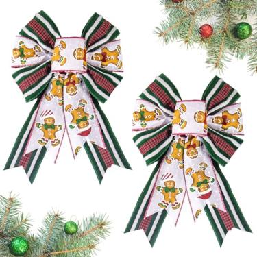 Imagem de Habbiful 2 peças de laço de Natal para guirlanda, laços de guirlanda de Natal para decoração de cerca de parede da porta da frente homem de gengibre vermelho verde branco listras arcos para decoração