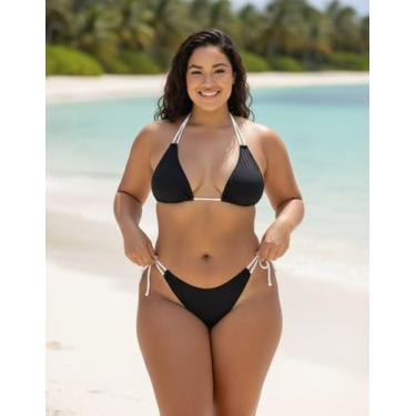 Imagem de Biquíni Cortininha + Calcinha Bicolor Cintura Alta Conforto - Sussurro