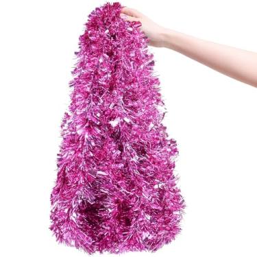 Imagem de Guirlanda de tinsel de Natal rosa de 90 m, guirlandas de estanho de festa brilhantes metálicas, decorações torcidas para árvore de Natal, casamento, artigos de festa de aniversário