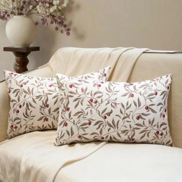 Imagem de makkey Conjunto de 2 capas de travesseiro de 50 x 30 cm, com estampa floral neutra decorativa para casa de fazenda para sofá, poltrona, quarto, sala de estar