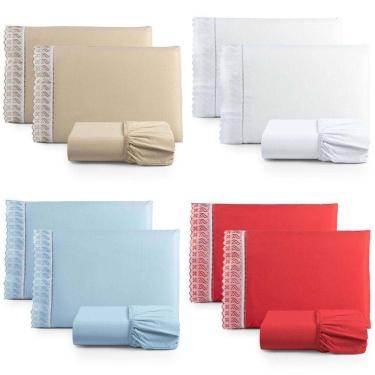 Imagem de Kit Jogo De Cama Lençol Lese Casal 2 Peças Com 4 Un. Cores 1 - 100% Algodão