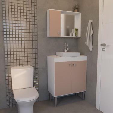 Imagem de Conjunto Gabinete E Armário Dia A Dia Funcional 60cm Para Sobrepor Salmão