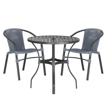 Imagem de 02 Cadeiras Floripa E Mesa Roma 80cm Preta Trama Original Prata