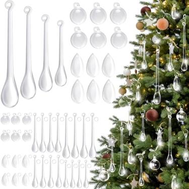 Imagem de 100 peças de enfeites de árvore de Natal em forma de gota, enfeites de gota de acrílico transparente, pingente de lustre de cristal de Natal para casamento, decoração de árvore de Natal, suprimentos