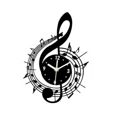 Imagem de KiBcsLic Relógio de parede com notas musicais, ornamento artístico minimalista, decoração doméstica, relógio decorativo para sala de jantar, quarto e, 23.7 Cm X 30 Cm
