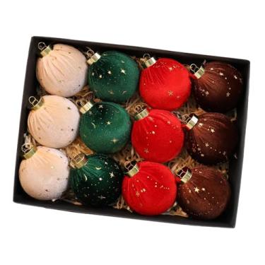 Imagem de Esquirla Bolas de Natal flocadas, enfeites, decorações para árvores de Natal, 8 cm, enfeites decorativos, pingentes para festas internas, 12 Peças 4 Cores