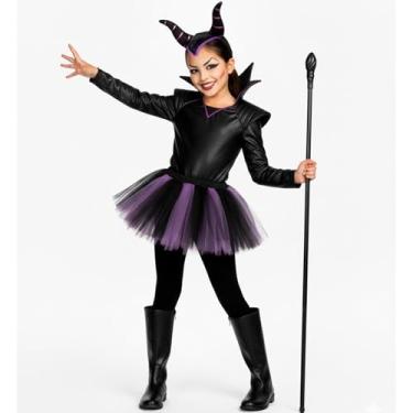 Imagem de Fantasia Halloween Infantil pra Menina Chifre da Malévola e Saia de Tule (Roxo)