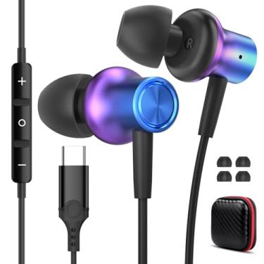 Imagem de Fones de ouvido USB C com fio para iPhone 17 16 Pro Max Samsung S25 S24 FE Ultra S23 com fio, fones de ouvido tipo C, fone de ouvido com isolamento de ruído com microfone para Galaxy A17 A16 iPad 11