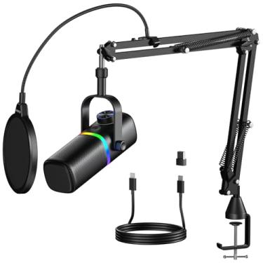 Imagem de Aokeo Microfone AK-10 USB para jogos com braço AK-35, microfone condensador para PC/MAC/PS4/PS5/telefone - microfone cardioide com iluminação RGB