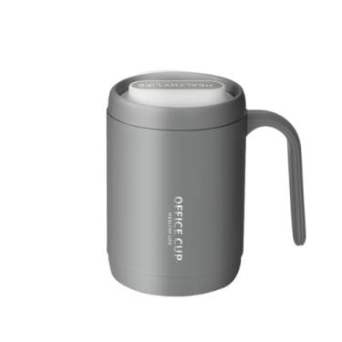 Imagem de Copo de café com tampa de furo de palha, copo de aço inoxidável/plástico para beber com alça (plástico, cinza)