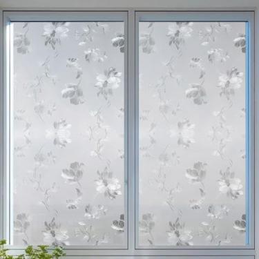 Imagem de Película de janela de privacidade fosca, adesivo de vidro com padrão 3D, película decorativa não adesiva para janela de escritório em casa, banheiro, 30 x 199 cm