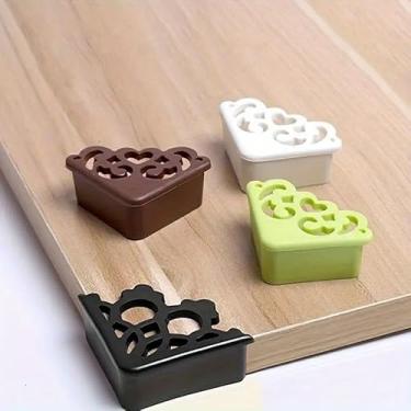 Imagem de 4 peças de protetores de canto de silicone conjunto de 4 peças sem BPA design de flores ocas proteções de borda macia para mesas armários mesas escritório em casa, branco
