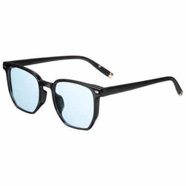 Imagem de HARFINGTON Óculos de sol para mulheres e homens, óculos de sol quadrados modernos de policarbonato para dirigir, fazer compras e tirar fotos, azul