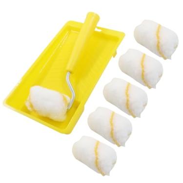 Imagem de BokWin Kit de mini rolo de pintura: rolos de espuma de 5 cm com 6 recargas, bandeja de tinta e alça de rolo - pacote com 8 para projetos de estêncil DIY menores, ideal para retoques de decoração de