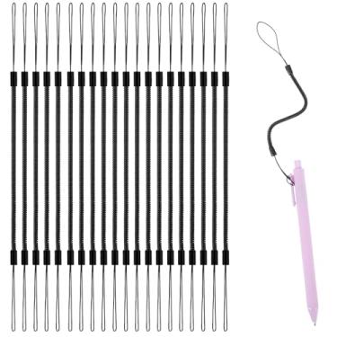 Imagem de Xindojuz 20 peças de coleira de caneta para prancheta, cordão elástico antiperda de 19,8 cm, alça de bobina retrátil de plástico para suporte de caneta para tablet e tela sensível ao toque (preto e