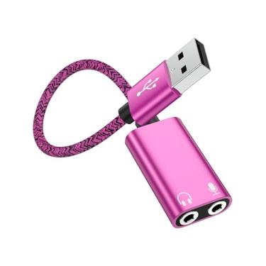 Imagem de Adaptador USB para conector de 3,5 mm com divisor de microfone, USB-A para cabo duplo de 3,5 mm para PC, laptop, PS5, PS4, fone de ouvido para jogos - Cabo adaptador de áudio de placa de som para