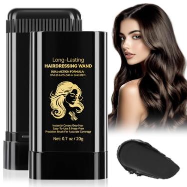 Imagem de Pacote com 2 pentes para tintura de cabelo, pente portátil 2 em 1 para cobertura de cabelos grisalhos, impermeável e à prova de suor, bastão corretivo de cor de cabelo para mulheres e homens (02 PRETO