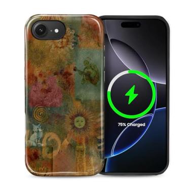 Imagem de casesok Capa para iPhone 16e, compatível com MagSafe, capa rígida de camada dupla + capa de silicone, proteção total à prova de choque para iPhone 16e-Retro 80s Sun Turtle Fox Collage