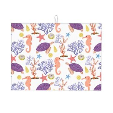 Imagem de Tapete de secagem de pratos Purple Beach Sea Turtle 45x60cm Microfiber
