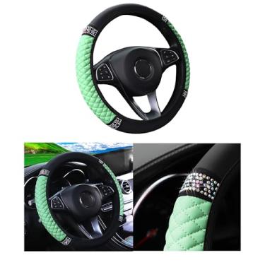 Imagem de Couslcd Capa de volante de carro brilhante, protetor de volante elástico de couro macio de strass de 38 cm, diamante de cristal brilhante para mulheres e meninas, acessórios de interior de carro para