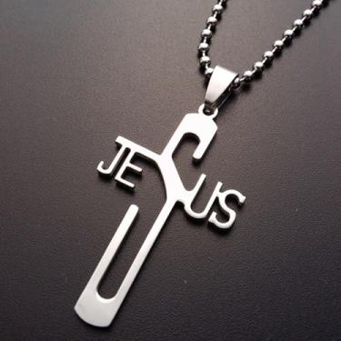 Imagem de Colar com cruz e pingente de cruz de prata, presentes religiosos, presentes de fé cristã, presentes para mulheres e homens, One Size, Aço inoxidável, Sem Pedra Preciosa