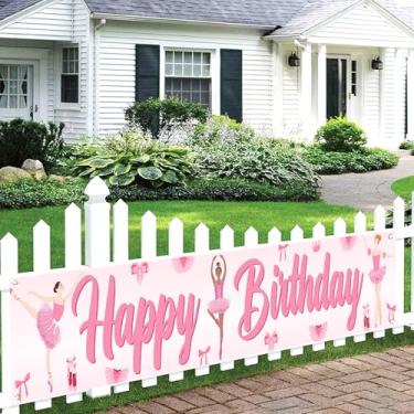 Imagem de Banner de jardim com tema bailarina feliz aniversário 3 x 0,5 m feminino balé meninas arco aniversário quintal decoração ao ar livre meninas dançando 1º 2º 3º 10º 20º 30º aniversário suprimentos para