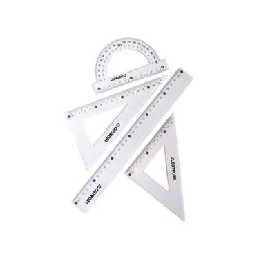 Imagem de Kit Jogo Geométrico Escolar Completo  Régua 30cm Transferidor 180 Esqu