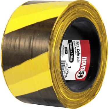 Imagem de Fita zebrada sem adesivo 70mmx100m amarela e preta - Nove54