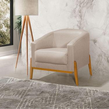 Imagem de Poltrona Living Base Em Madeira Maciça Flórida Linho Bege - Bege