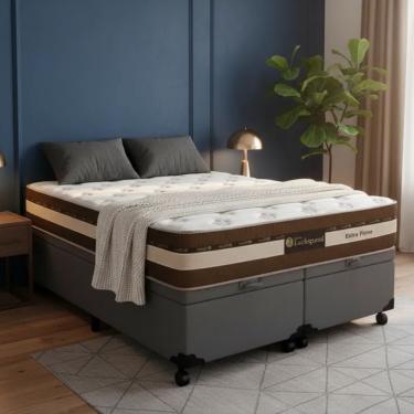 Imagem de Cama Box Baú Queen Suede + Colchão Esplendor Molas Ensacadas Luckspuma 158x198x75 Cinza
