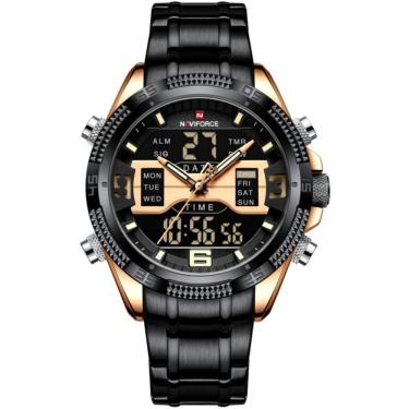 Imagem de Relógio Masculino Analógico Em Aço Inoxidável Display Led Digital A Prova Dágua Preto Rose