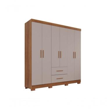 Imagem de Guarda-roupa Casal 6 Portas 2 Gavetas Estrela Premium Salleto Cinamomo/off White