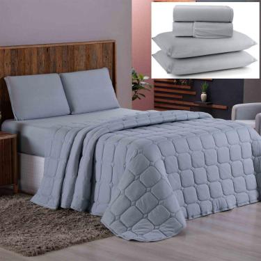 Imagem de Coordenado Cobre Leito E Lençol Casal Sereno Em Malha 7 Peças - Cinza - 100% Algodão
