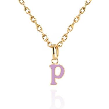 Imagem de Colares com inicial feminina, banhado a ouro 14K com letra A-Z com esmalte colorido, corrente ajustável de 45,7 a 50,8 cm - Presentes de Dia dos Namorados para ela, presentes de aniversário, presentes