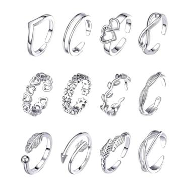 Imagem de 12 peças de anéis de dedo ajustáveis para mulheres, conjunto de anéis de dedo do pé da moda verão praia acessórios de praia, Metal, Sem pedra preciosa