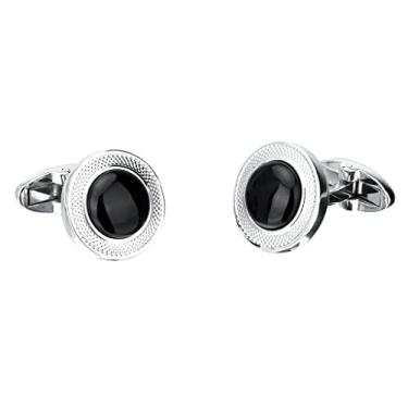 Imagem de Abotoaduras clássicas de cobre ágata para homens - Abotoaduras elegantes de ágata preta redondas de 18 mm, perfeitas para casamento ou escritório, não disponível, não disponível
