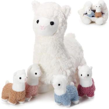 Imagem de Bicho de pelúcia Lenwen Lhama com bebês de 35 cm, mamãe alpaca