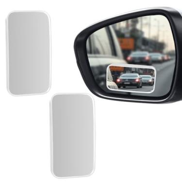 Imagem de UHANBUT 2 peças de espelho de ponto cego retangular para carro, espelho retrovisor lateral convexo grande angular de vidro HD com design adesivo, espelhos auxiliares de segurança emoldurados