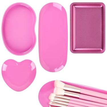 Imagem de Biiange Bandeja de aço inoxidável, bandeja lrregular, bandeja de ferramentas para unhas, bandejas para joias, cosméticos de maquiagem, conjunto de gadgets (rosa vermelha)
