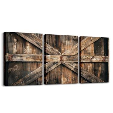 Imagem de Erosebridal Decoração de parede de porta de madeira vintage 30,5 cm x 40,6 cm 3 peças arte de parede de porta de celeiro antigo para casa de fazenda, tábuas de madeira, pôster, impressão em tela