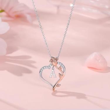 Imagem de Joias de presente para mulheres, colares com inicial para mulheres, delicados, amor, coração, letra A-Z, colar personalizado, aniversário, dia dos namorados, para esposa, amiga, mãe, joias modernas
