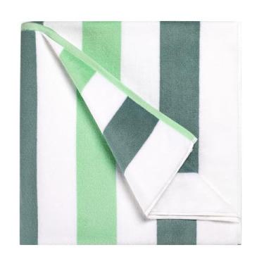 Imagem de Bornbay Toalha de praia grande grande - 102 cm x 172 cm toalhas de praia fofas, toalha de piscina verde grossa extra grande, toalha de praia GG grande, toalha de algodão listrada gigante para adultos