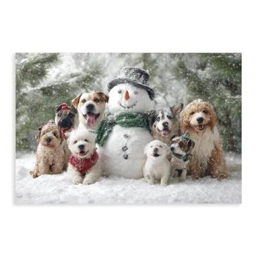 Imagem de UZWGG 1 peça de arte de parede em tela de Natal sem moldura, imagens de inverno, bonequinhos de neve, cachorros, impressões, fazenda, decoração de Natal, rolo de lona (sem moldura) 16 x 24 polegadas