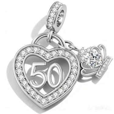 Imagem de TCHYUN Feliz Aniversário Número 50º Pingente Coração Zircônia Cúbica Miçanga Compatível com Pulseira Pandora Feminina