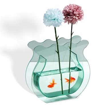 Imagem de Vaso de acrílico para decoração de casa – Vaso moderno em forma de onda transparente de 20 x 5 cm, vaso de flores decorativo exclusivo – Ideal para flores frescas e secas, suculentas e arranjos