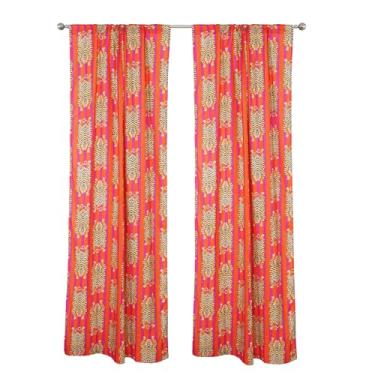 Imagem de INDACORIFY Cortina com estampa de tigre, cortinas de algodão indiano boho, conjunto de 2 cortinas extra longas para sala de estar, porta e janela, conjunto (101,6 cm L x 213,4 cm C)