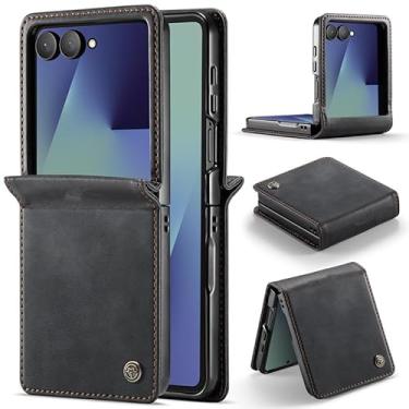 Imagem de XKchatpt Capa de couro PU para Samsung Galaxy Z Flip 7 com proteção de dobradiça, capa com proteção à prova de choque para Samsung Galaxy Z Flip 7 (preto)