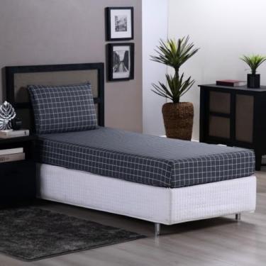 Imagem de Jogo de Lençol King, 3 Peças, Percal 200 Fios, 80% Algodão 20% Poliéster, com Lençol Elástico e Fronhas, 203x193cm (Cinza Escuro)